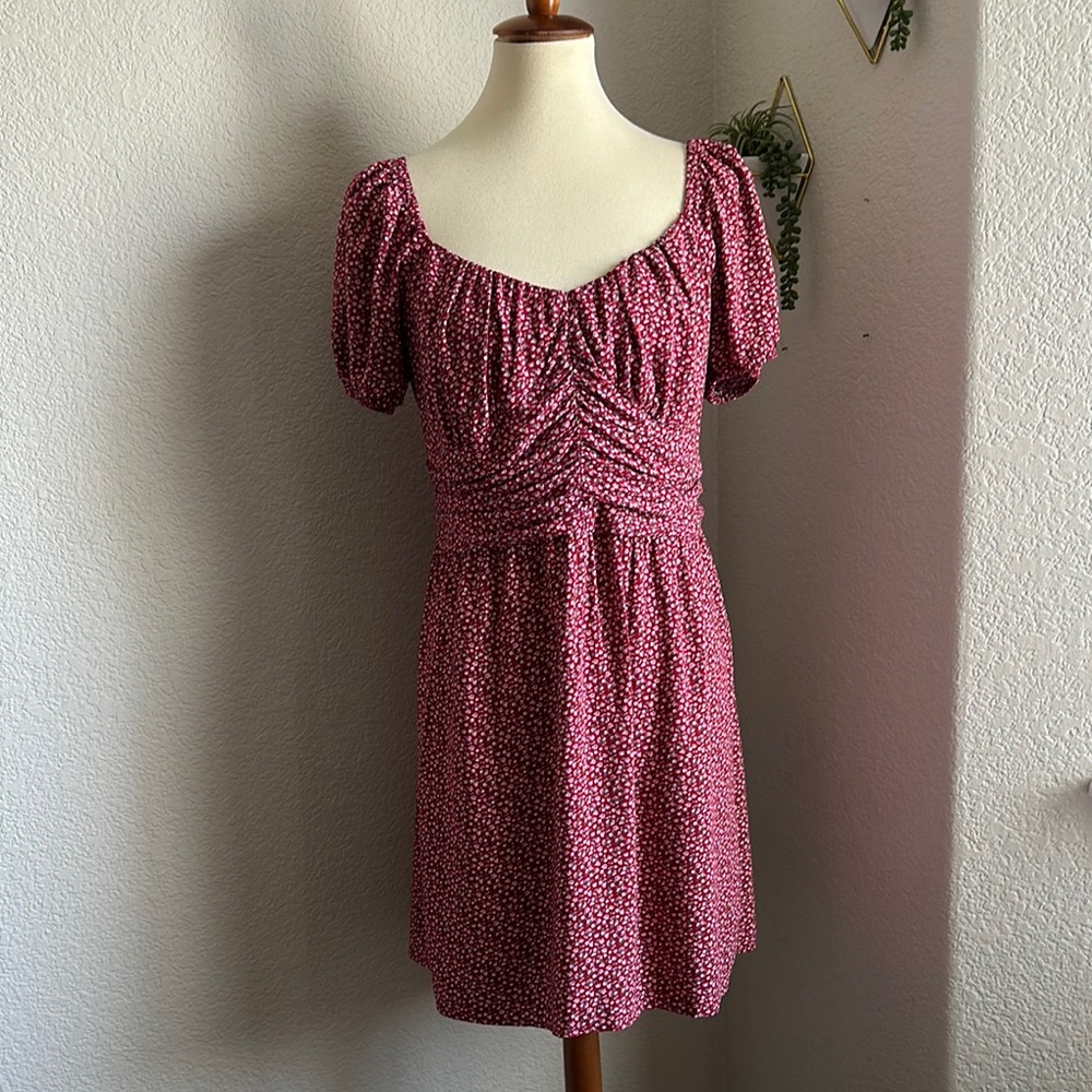Hollister Red Mini Sundress Puff Sleeve Scoop Neck Size Large